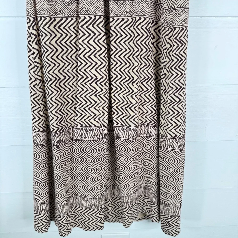 Edmé & Esyllte Anthropologie Strapless Maxi Dress Sz 12 Brown Cream Boho Cotton - Picture 10 of 14